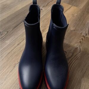 Blue Chelsea Rain Boots with Red Sole - Unbranded